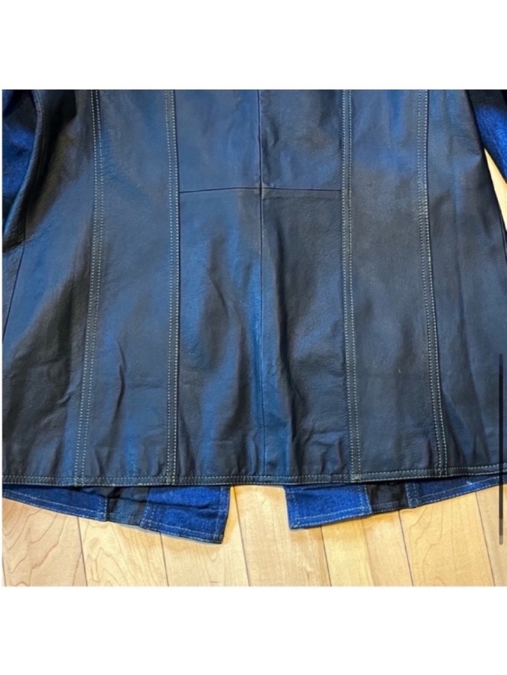 New Via Accenti blue denim black leather vintage jacket button closure size 14W - Picture 7 of 9
